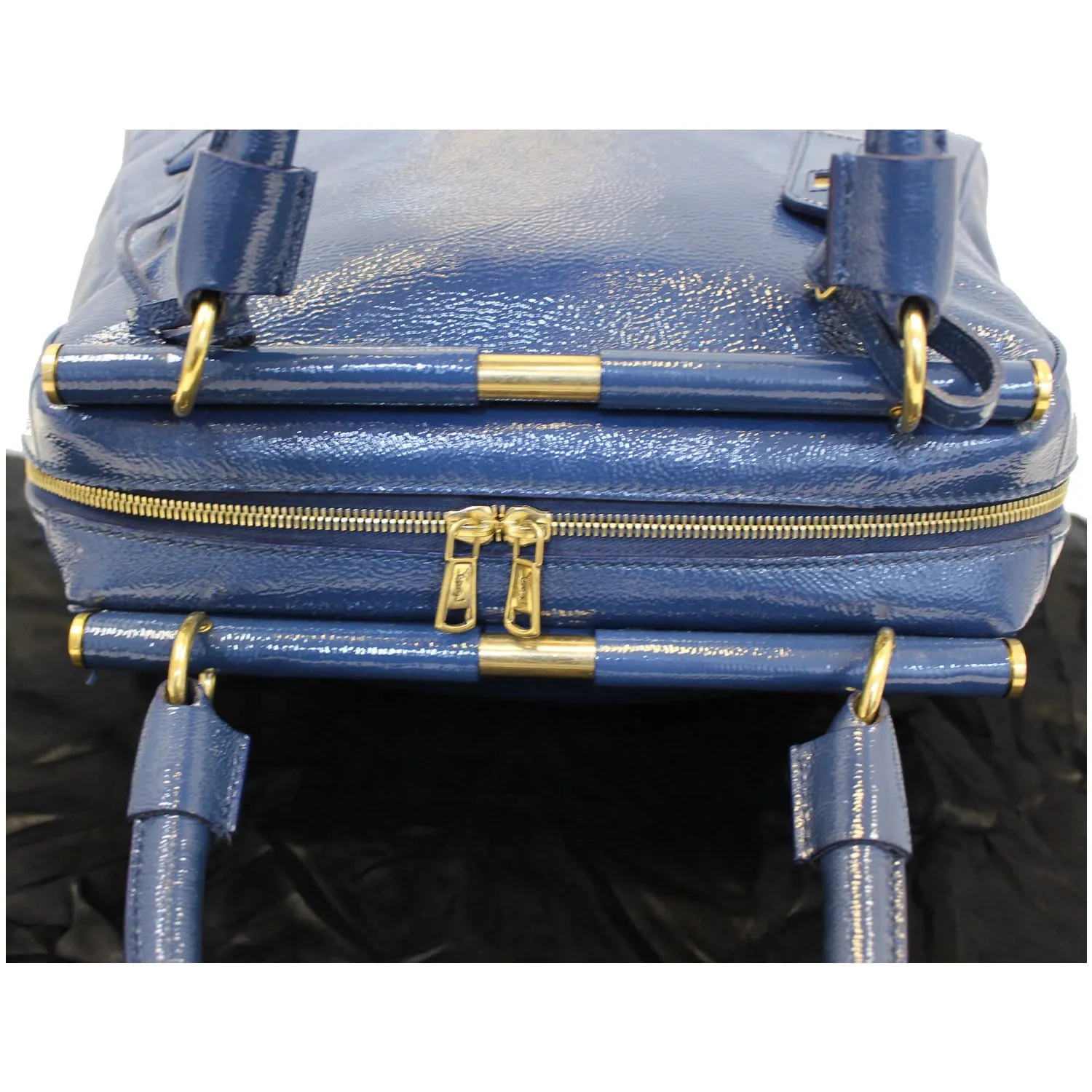YVES SAINT LAURENT Majorelle Patent Leather Satchel Bag Blue