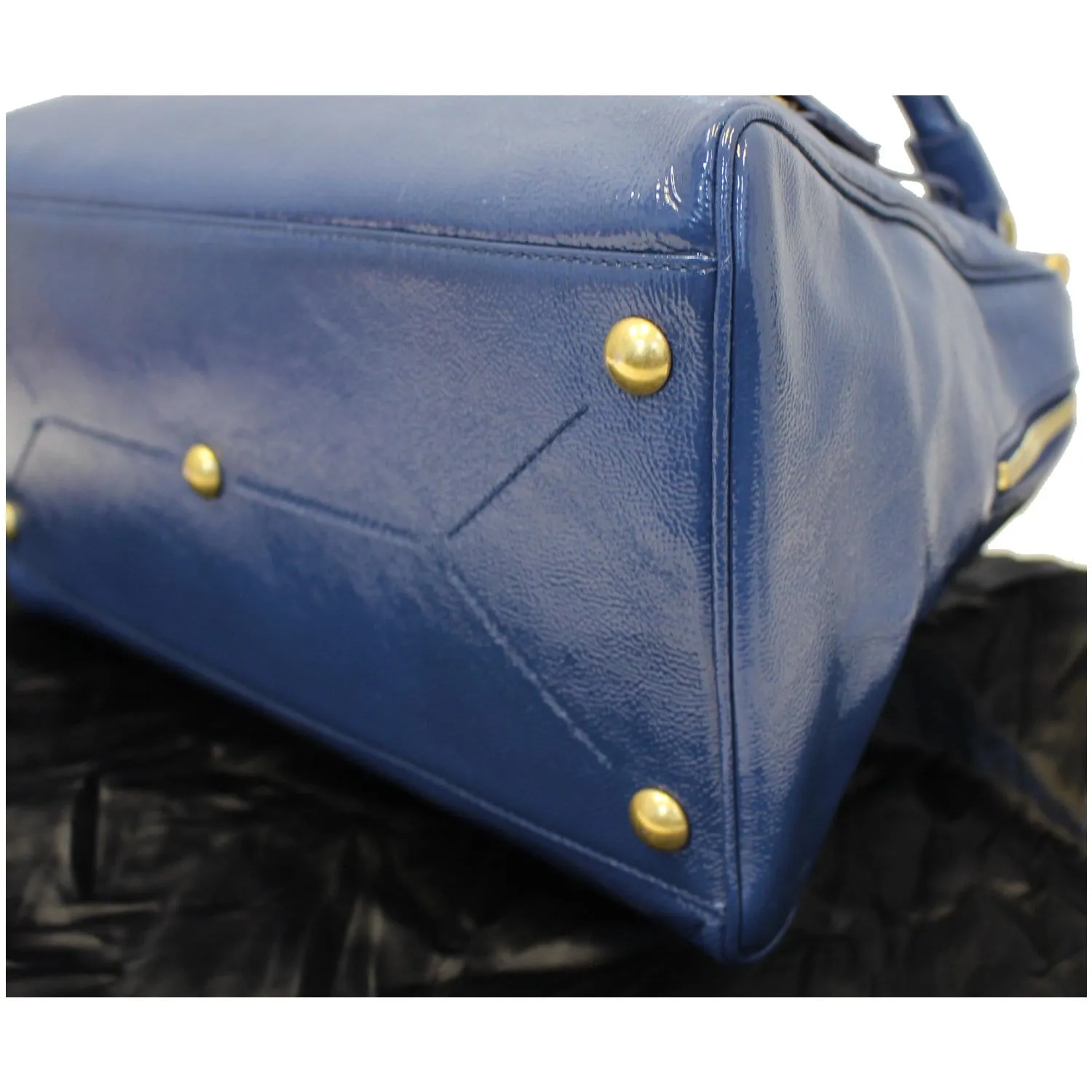 YVES SAINT LAURENT Majorelle Patent Leather Satchel Bag Blue