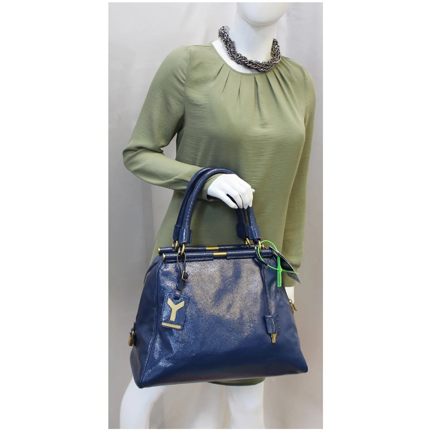 YVES SAINT LAURENT Majorelle Patent Leather Satchel Bag Blue