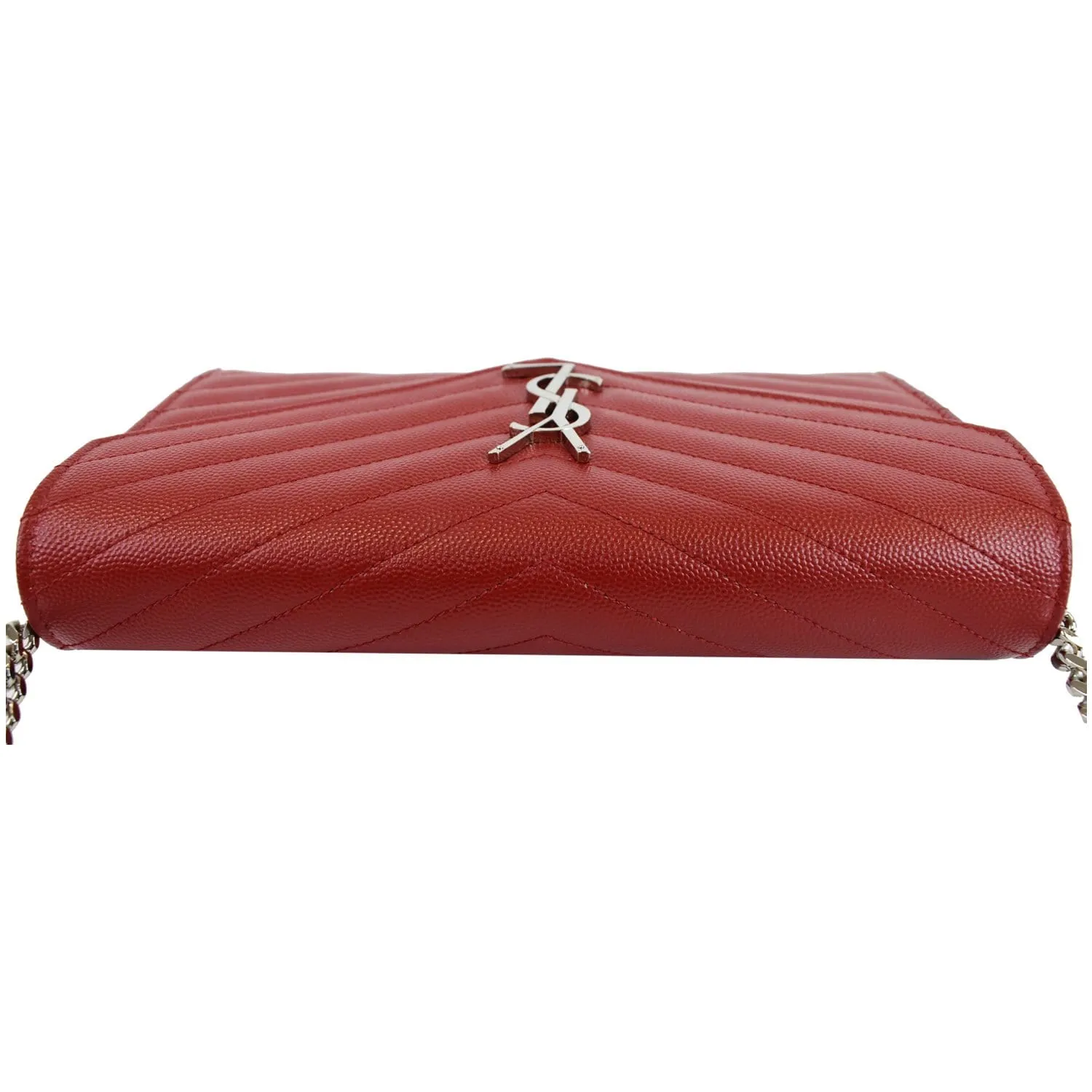 YVES SAINT LAURENT Matelasse Chevron Leather Envelope Chain Wallet Red