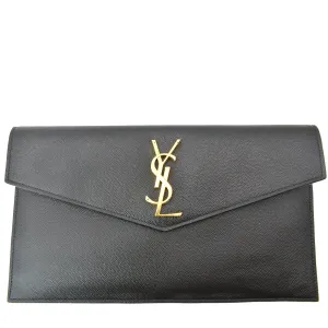 YVES SAINT LAURENT Uptown Envelope Grain De Poudre Leather Clutch Black