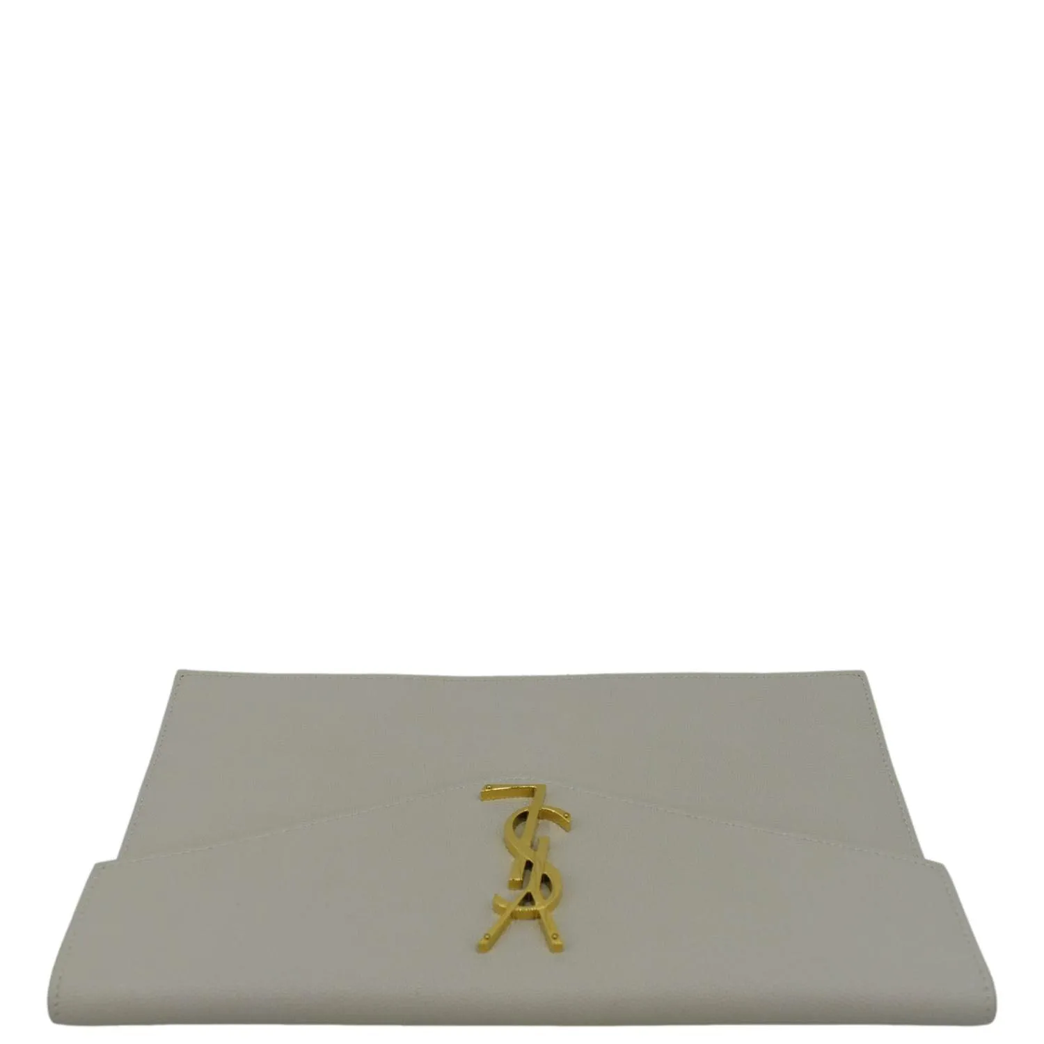 YVES SAINT LAURENT Uptown Envelope Grain De Poudre Leather Clutch Light Grey