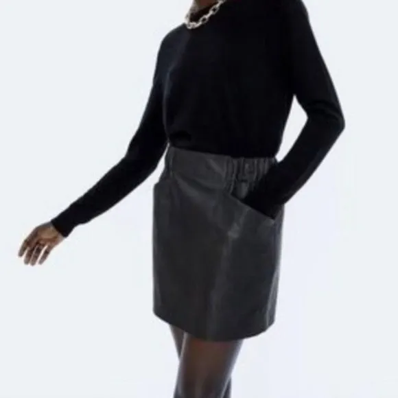 Zara Black Faux Leather High Rise Paperbag Mini Skirt with Pockets XS