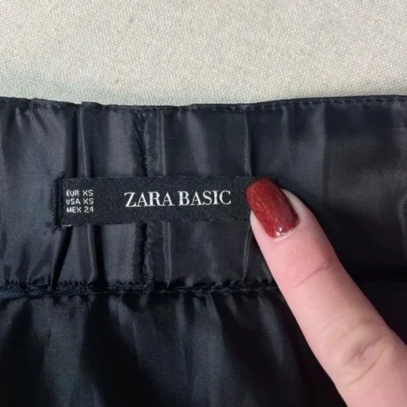 Zara Black Faux Leather High Rise Paperbag Mini Skirt with Pockets XS