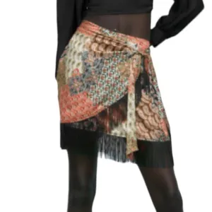 Zara Mixed Print Faux Wrap Skirt with Fringe Sz XS