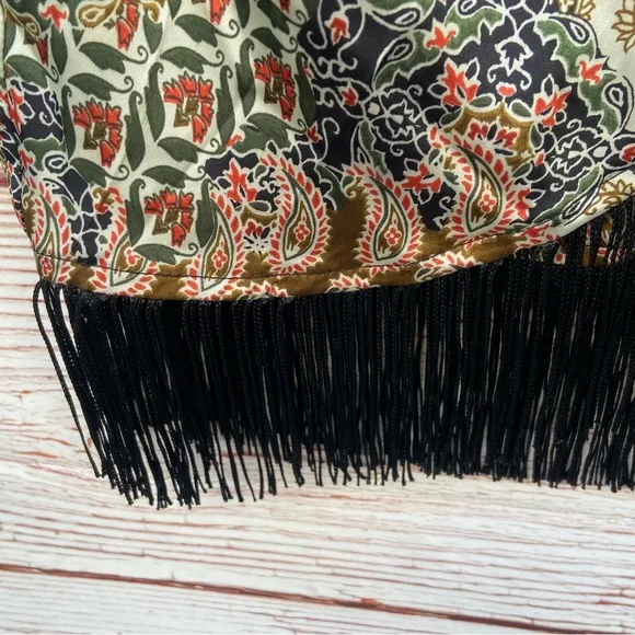 Zara Mixed Print Faux Wrap Skirt with Fringe Sz XS
