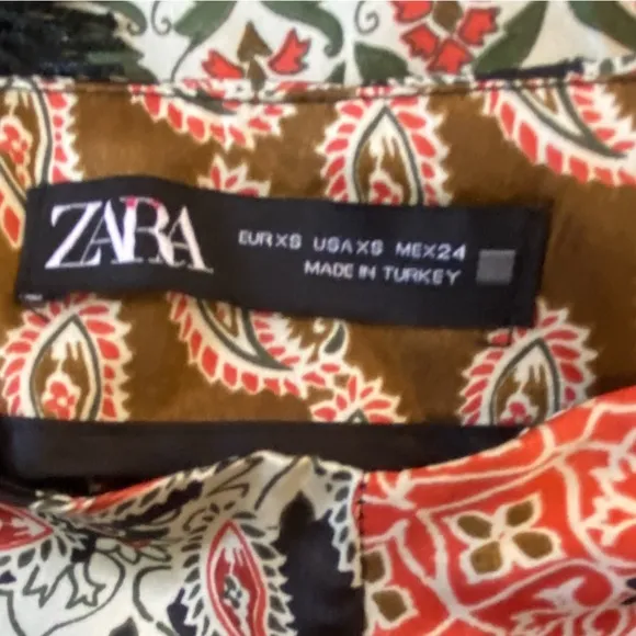Zara Mixed Print Faux Wrap Skirt with Fringe Sz XS