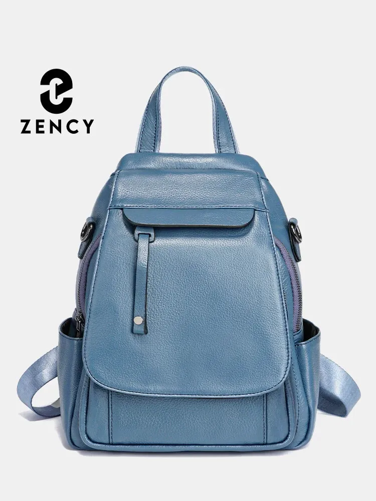 Zency Small Leather Backpack Satchel Fashion Shoulder Bag For Women With Many Pockets Flap Cover Anti-theft Rucksack