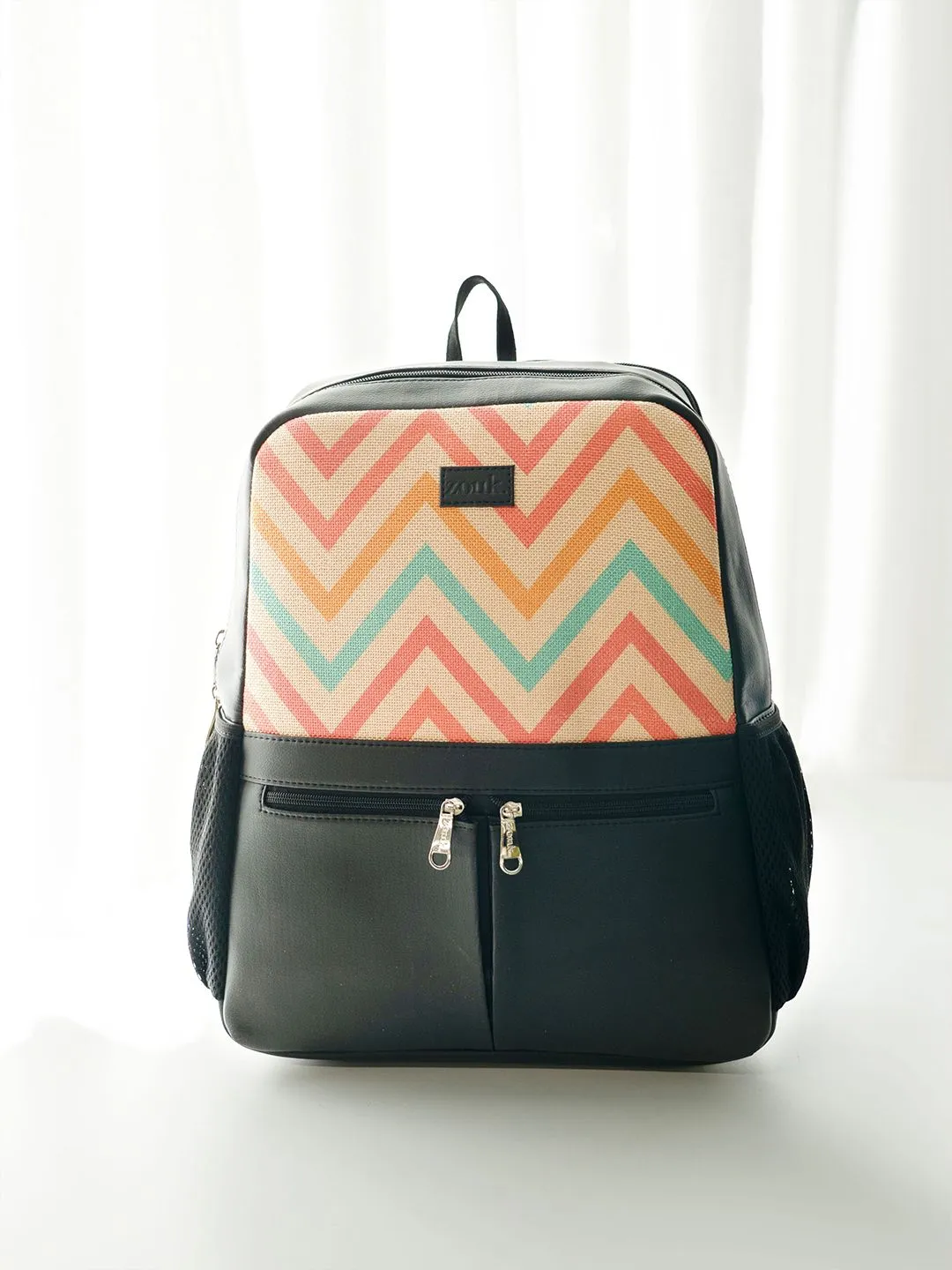 ZOUK Women Chevron Printed Vegan Leather Backpack With Compression Straps-Up to 16 inch