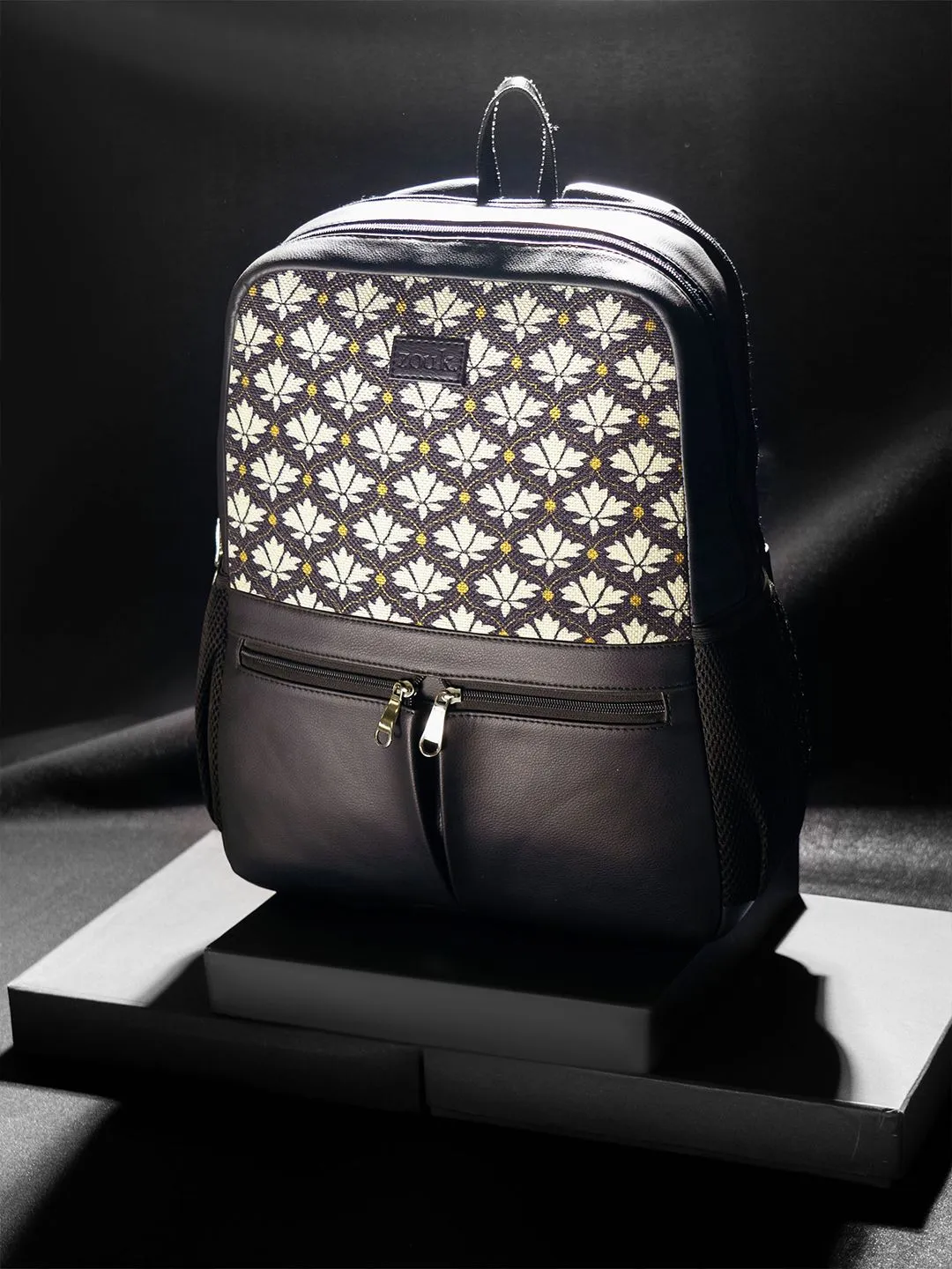 ZOUK Women Ethnic Printed Vegan Leather Backpack With Compression Straps-Up to 16 inch
