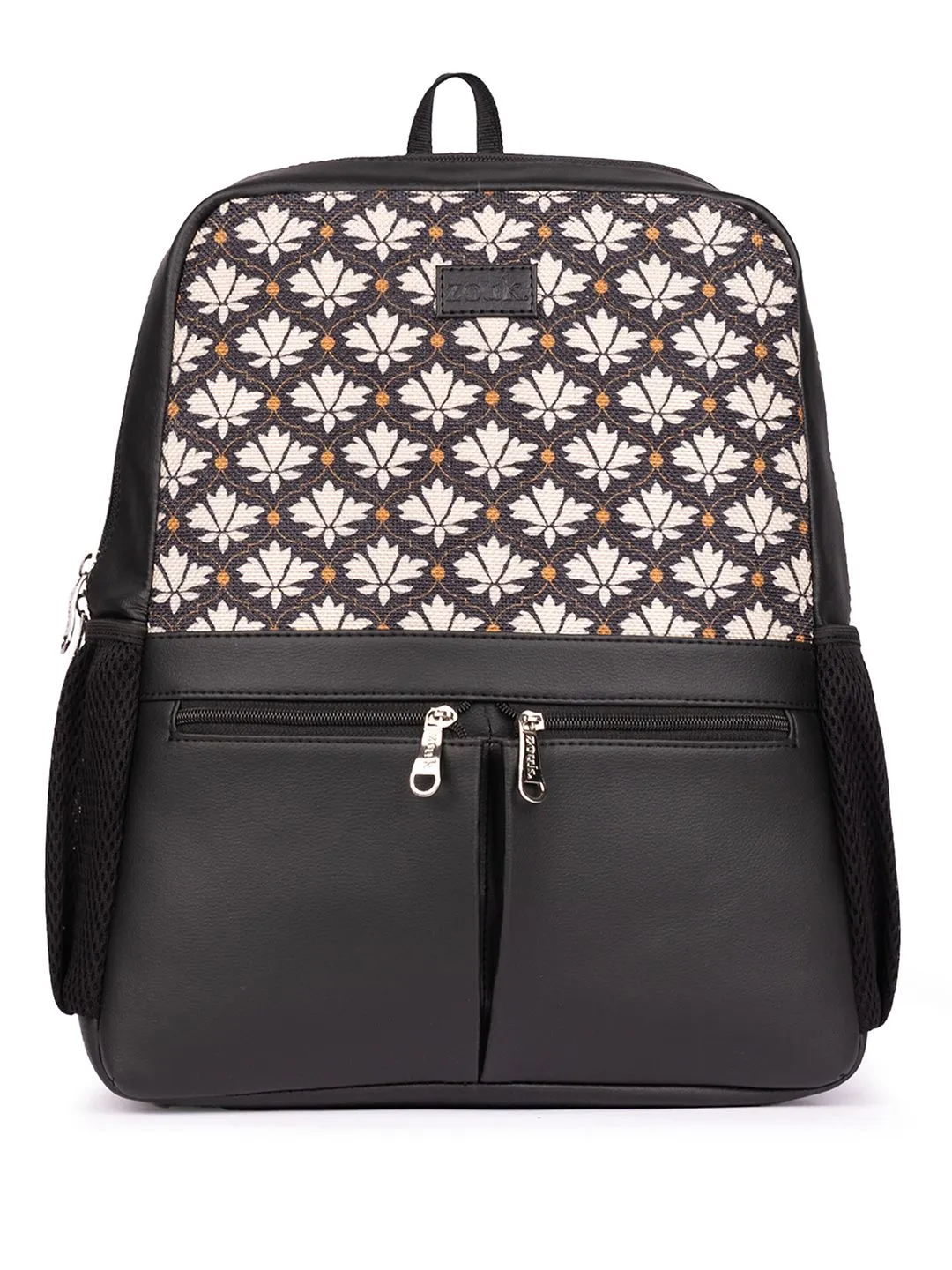 ZOUK Women Ethnic Printed Vegan Leather Backpack With Compression Straps-Up to 16 inch